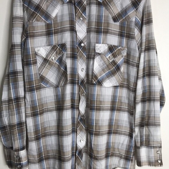 Vintage round up western plaid pearl snap button long sleeve shirt size large - Picture 2 of 14